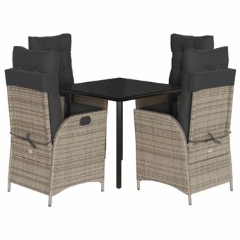 vidaXL 5 Piece Garden Dining Set with Cushions Grey Poly Rattan