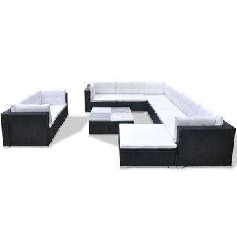 vidaXL 10 Piece Patio Lounge Set with Cushions Poly Rattan Black