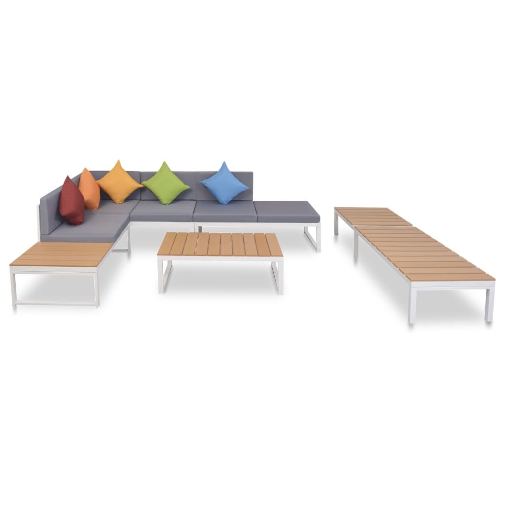 vidaXL 5 Piece Patio Lounge Set with Cushions Aluminum and WPC