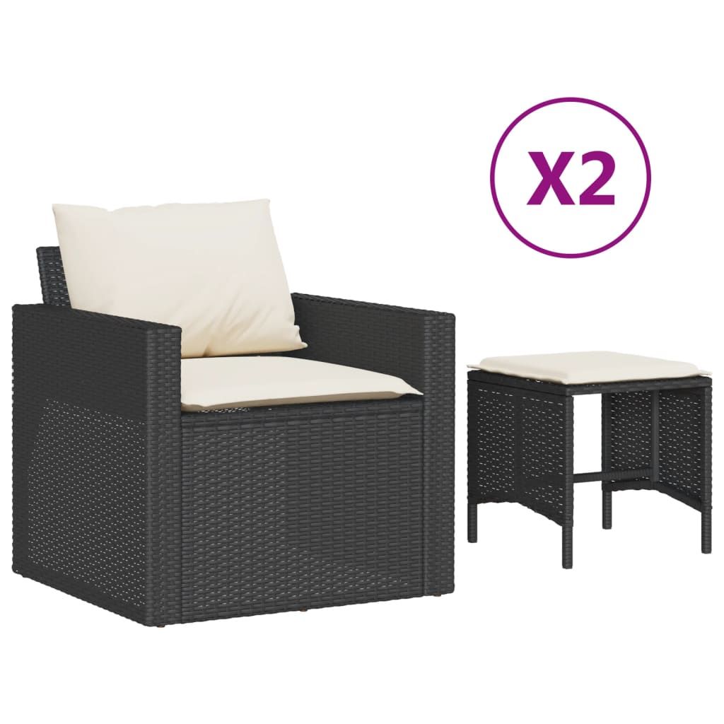 vidaXL 4 Piece Patio Sofa Set with Cushions Black Poly Rattan