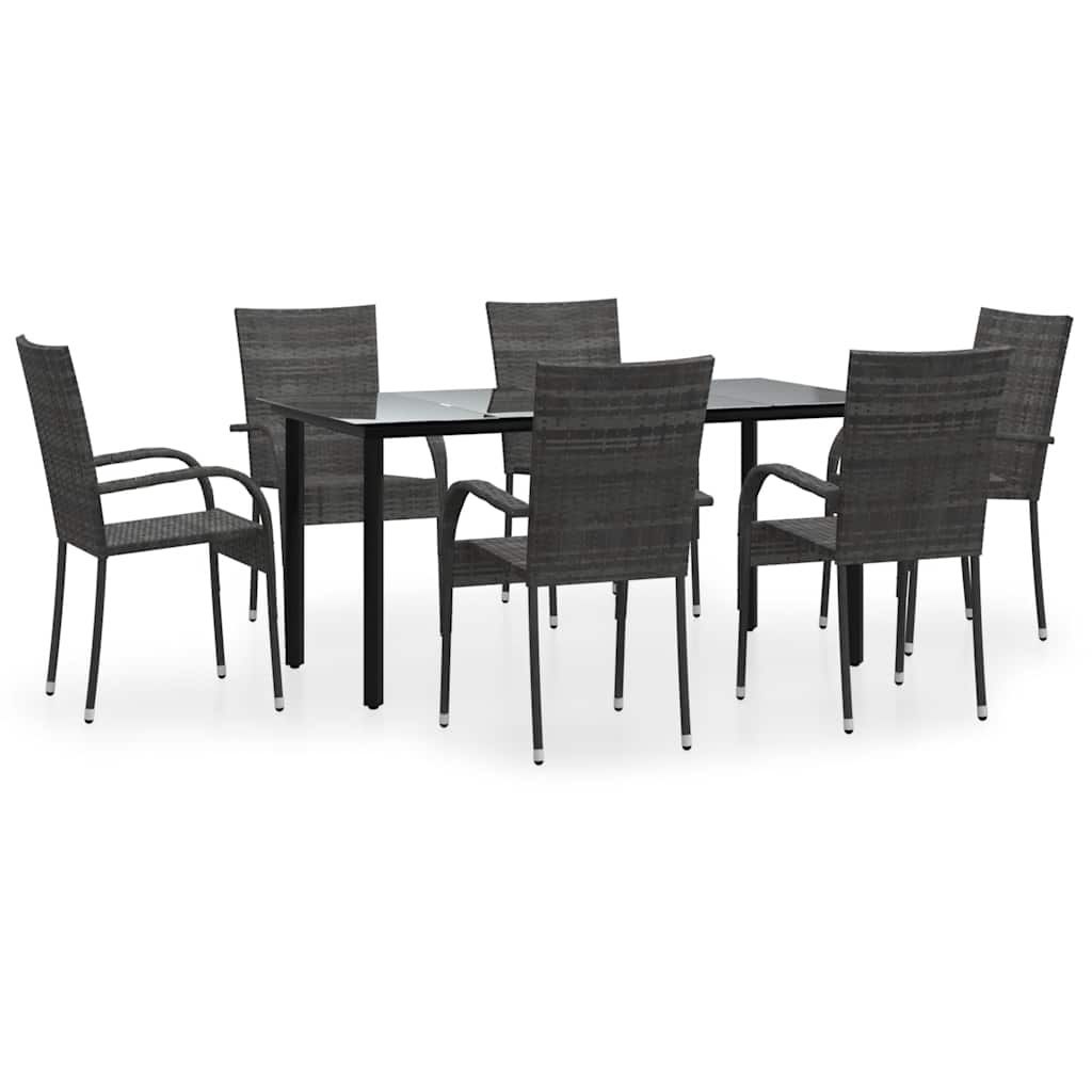 vidaXL 7 Piece Patio Dining Set Gray Poly Rattan