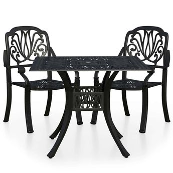 vidaXL 3 Piece Bistro Set Cast Aluminum Black