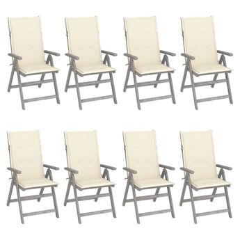 vidaXL Garden Reclining Chairs with Cushions 8 pcs Grey Acacia Wood