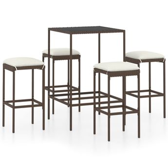 vidaXL 5 Piece Patio Bar Set with Cushions Poly Rattan Brown