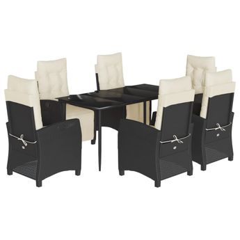 vidaXL 7 Piece Garden Dining Set with Cushions Black Poly Rattan