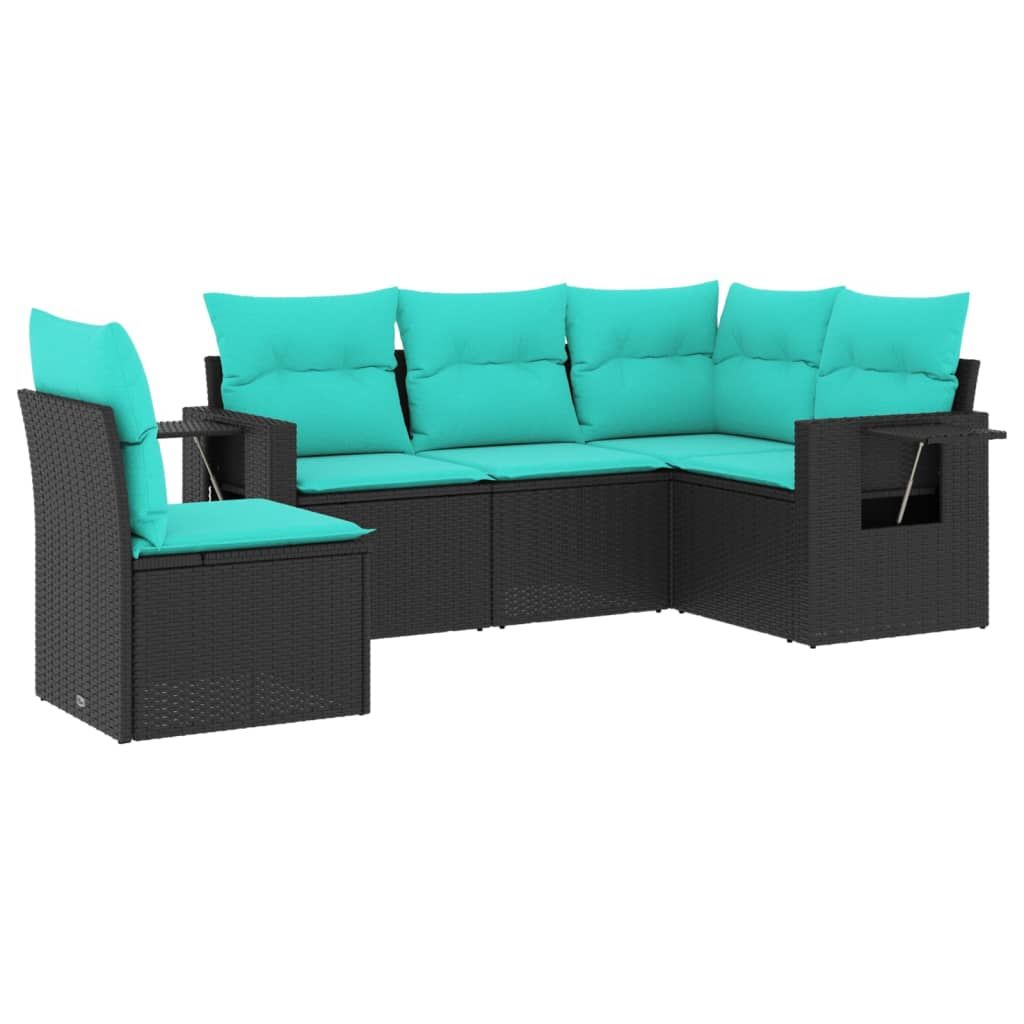 vidaXL 5 Piece Garden Sofa Set with Cushions Black Poly Rattan