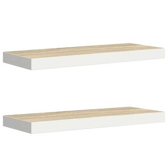 vidaXL Floating Wall Shelves 2 pcs Oak and White 23.6"x9.3"x1.5" MDF