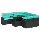 vidaXL 9 Piece Garden Sofa Set with Cushions Black Poly Rattan Acacia