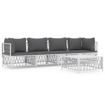 vidaXL 5 Piece Patio Lounge Set with Cushions White Steel