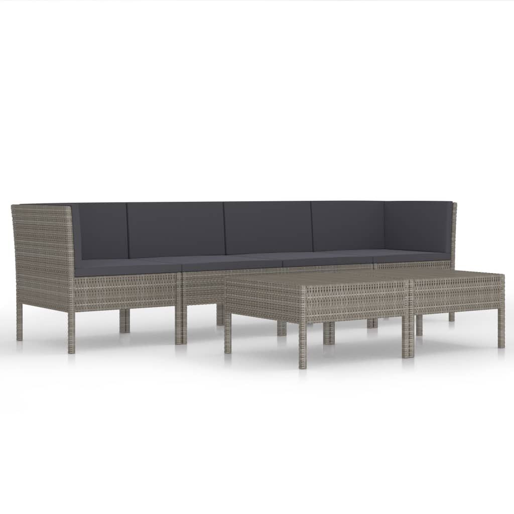 vidaXL 6 Piece Garden Lounge Set with Cushions Poly Rattan Grey