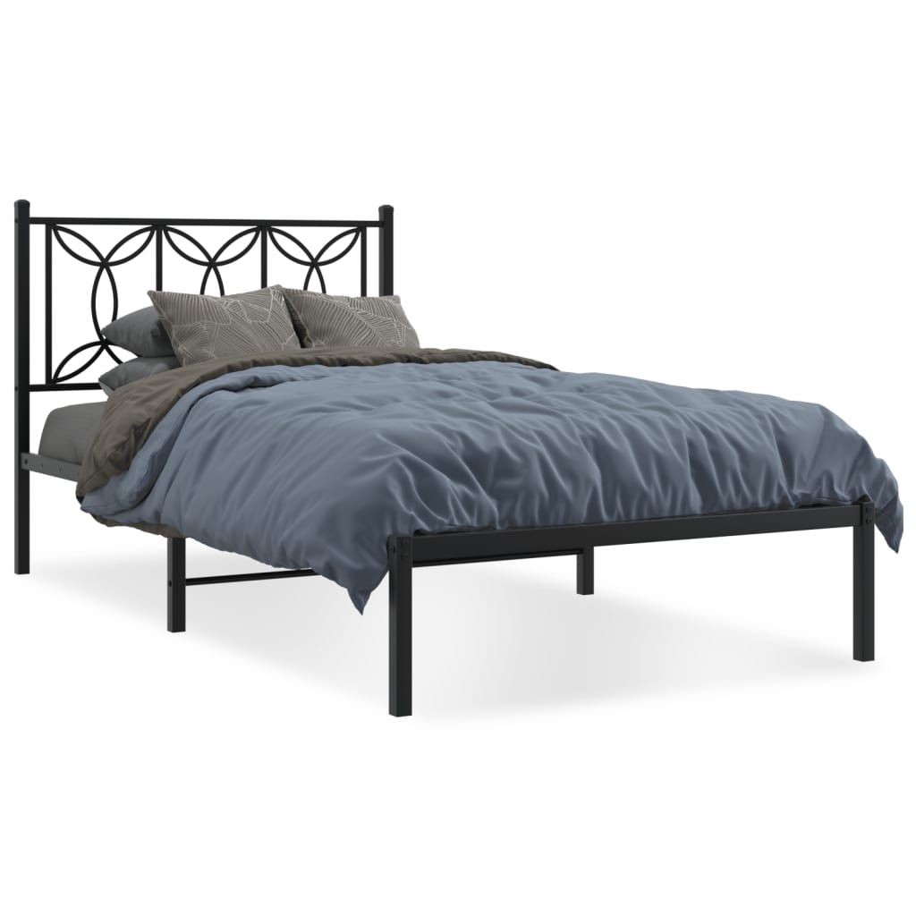 vidaXL Metal Bed Frame without Mattress with Headboard Black 39.4"x78.7"