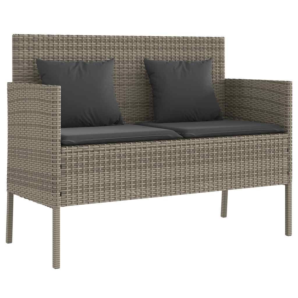 vidaXL Patio Bench with Cushions Gray Poly Rattan
