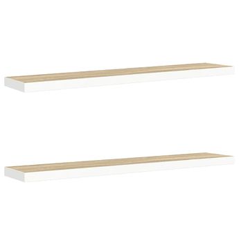 vidaXL Floating Wall Shelves 2 pcs Oak and White 47.2"x9.3"x1.5" MDF