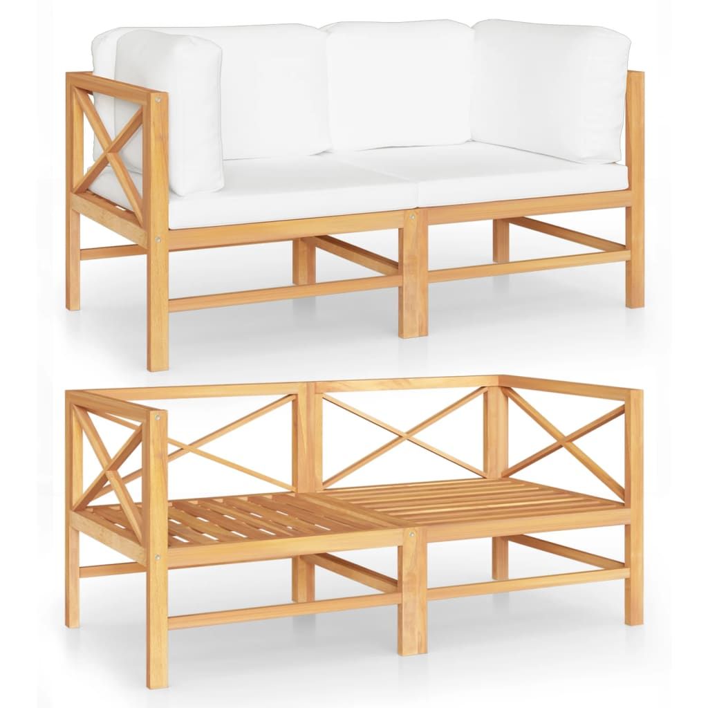 vidaXL 2-Seater Patio Sofa with Cream Cushions Solid Teak Wood