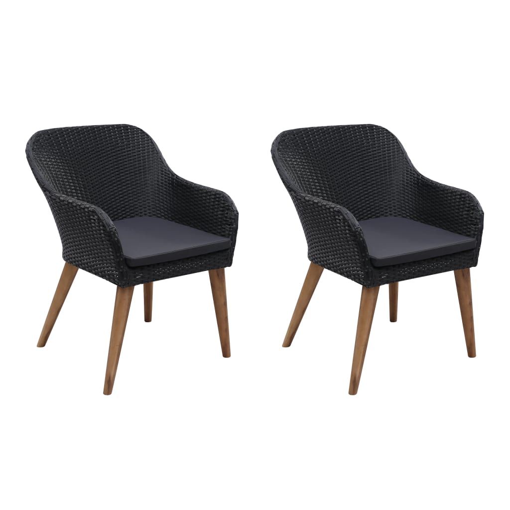 vidaXL Patio Chairs with Cushions 2 pcs Poly Rattan Black
