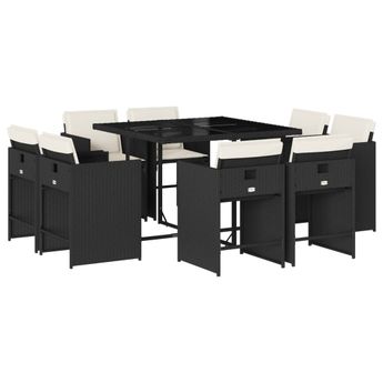 vidaXL 9 Piece Patio Dining Set with Cushions Black Poly Rattan