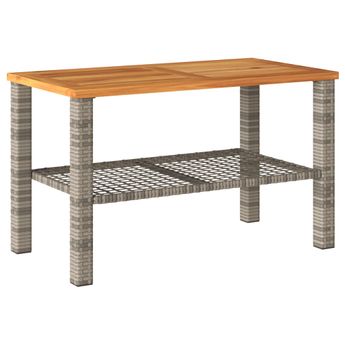 vidaXL Patio Table Gray 27.6"x15"x16.5" Poly Rattan Acacia Wood