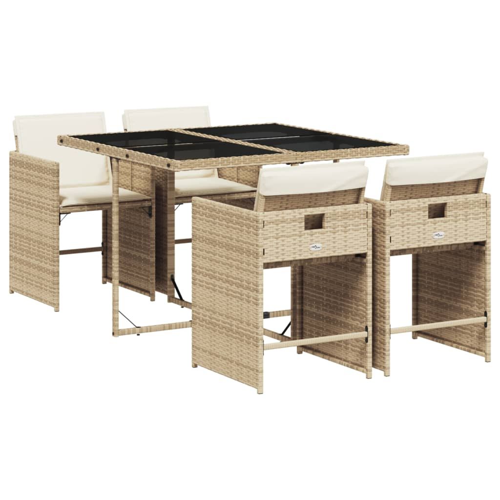 vidaXL 5 Piece Patio Dining Set with Cushions Beige Poly Rattan