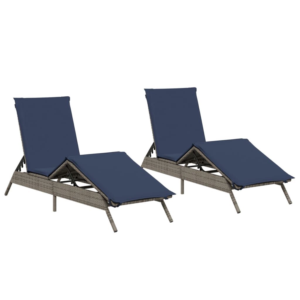 vidaXL Sun Loungers with Cushions 2 pcs Gray Poly Rattan