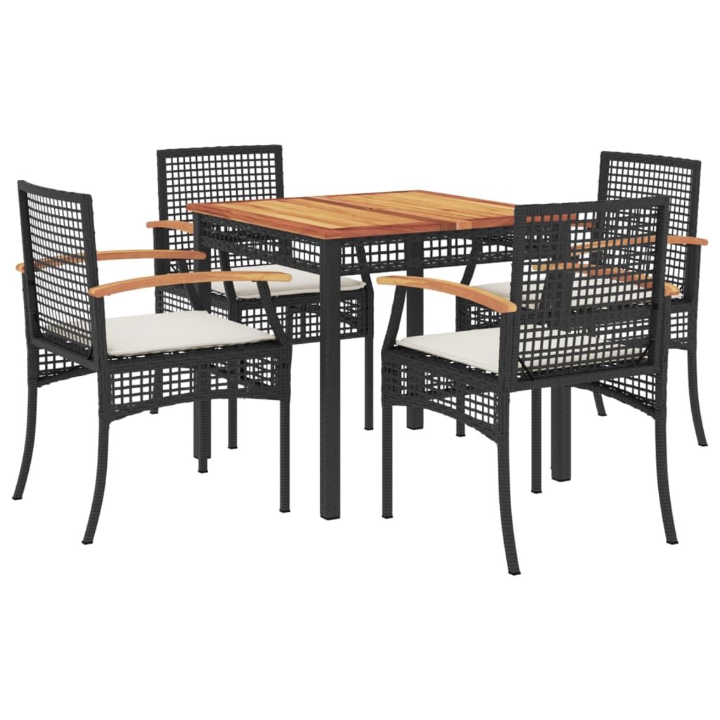 vidaXL 5 Piece Patio Dining Set with Cushions Black Poly Rattan