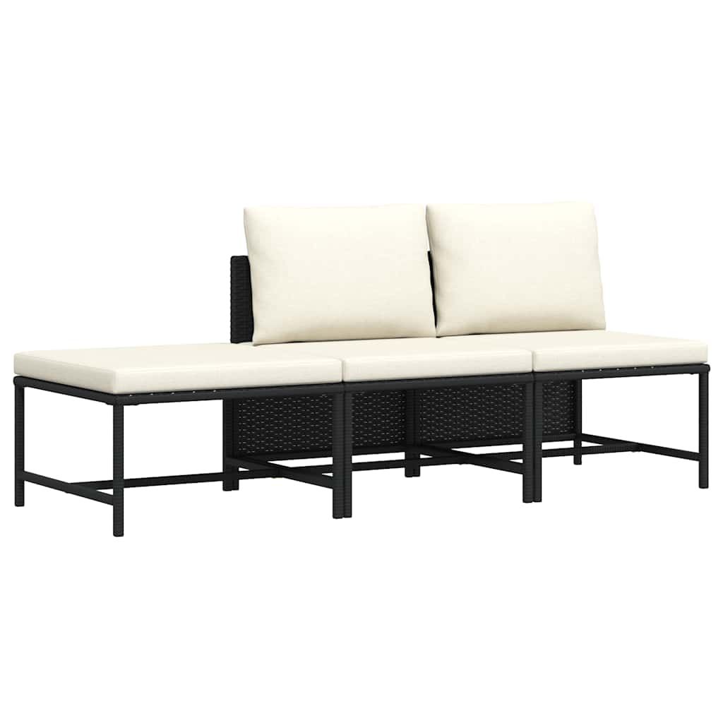 vidaXL 3 Piece Patio Sofa Set with Cushions Black Poly Rattan