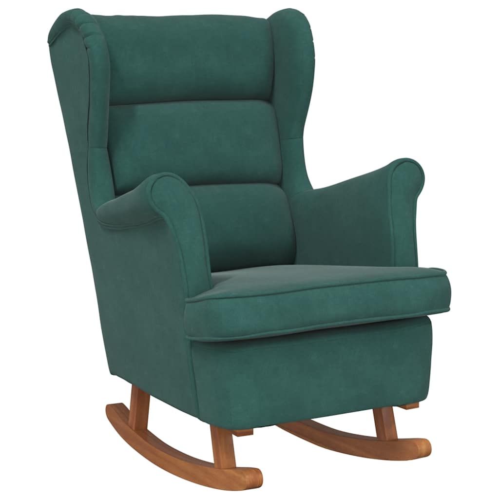 vidaXL Rocking Chair Wingback Dark Green Velvet and Solid Wood