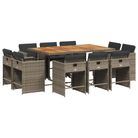 vidaXL 11 Piece Patio Dining Set with Cushions Gray Poly Rattan