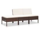 vidaXL 3 Piece Garden Lounge Set with Cushions Poly Rattan Brown