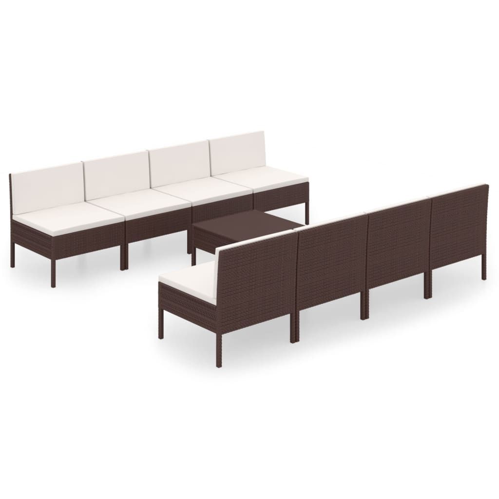 vidaXL 9 Piece Patio Lounge Set with Cushions Poly Rattan Brown