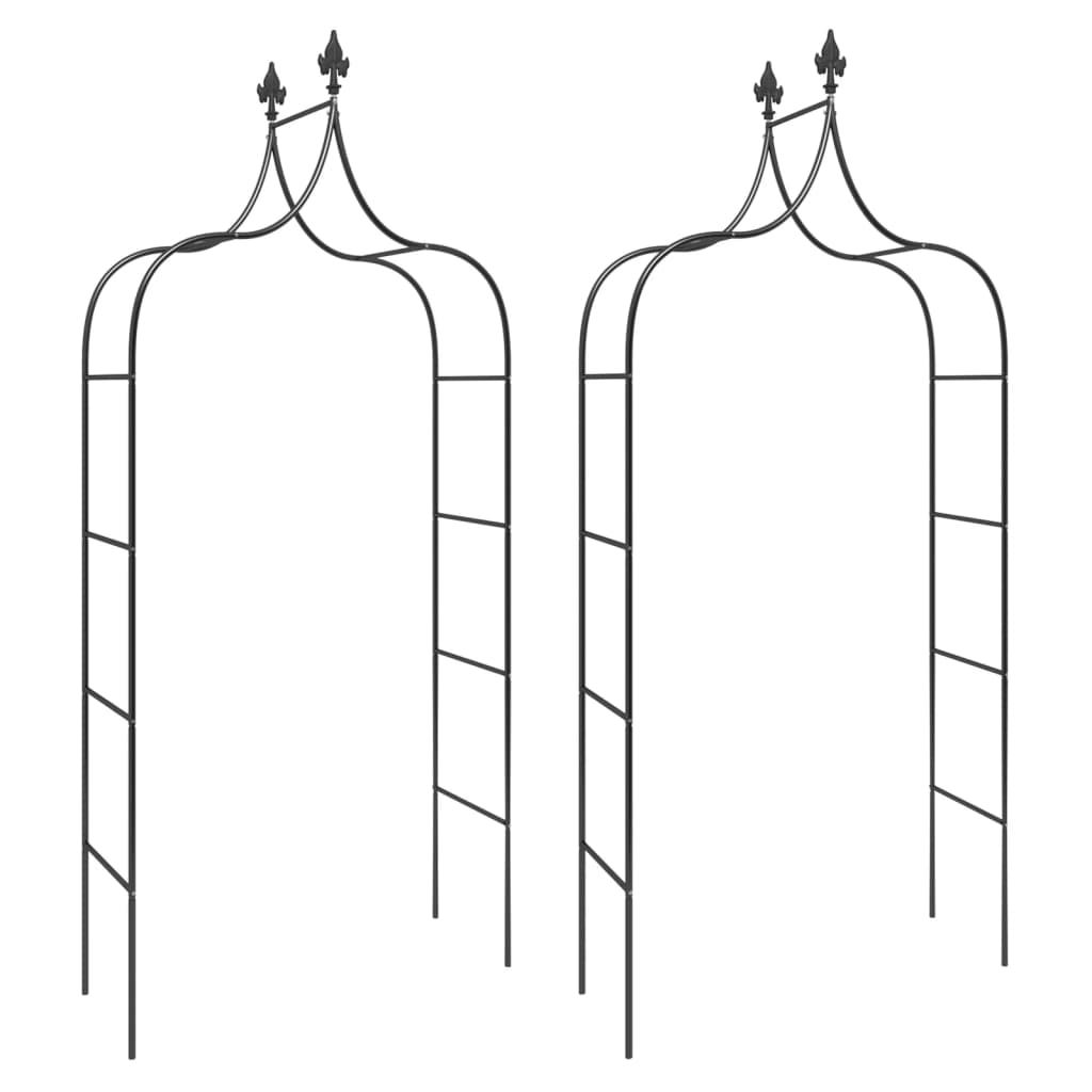 vidaXL Garden Arches 2 pcs Black 47.2"x15"x102.4" Steel