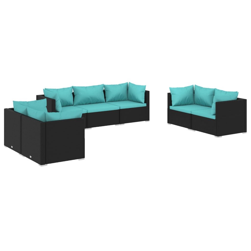 vidaXL 7 Piece Garden Lounge Set with Cushions Poly Rattan Black