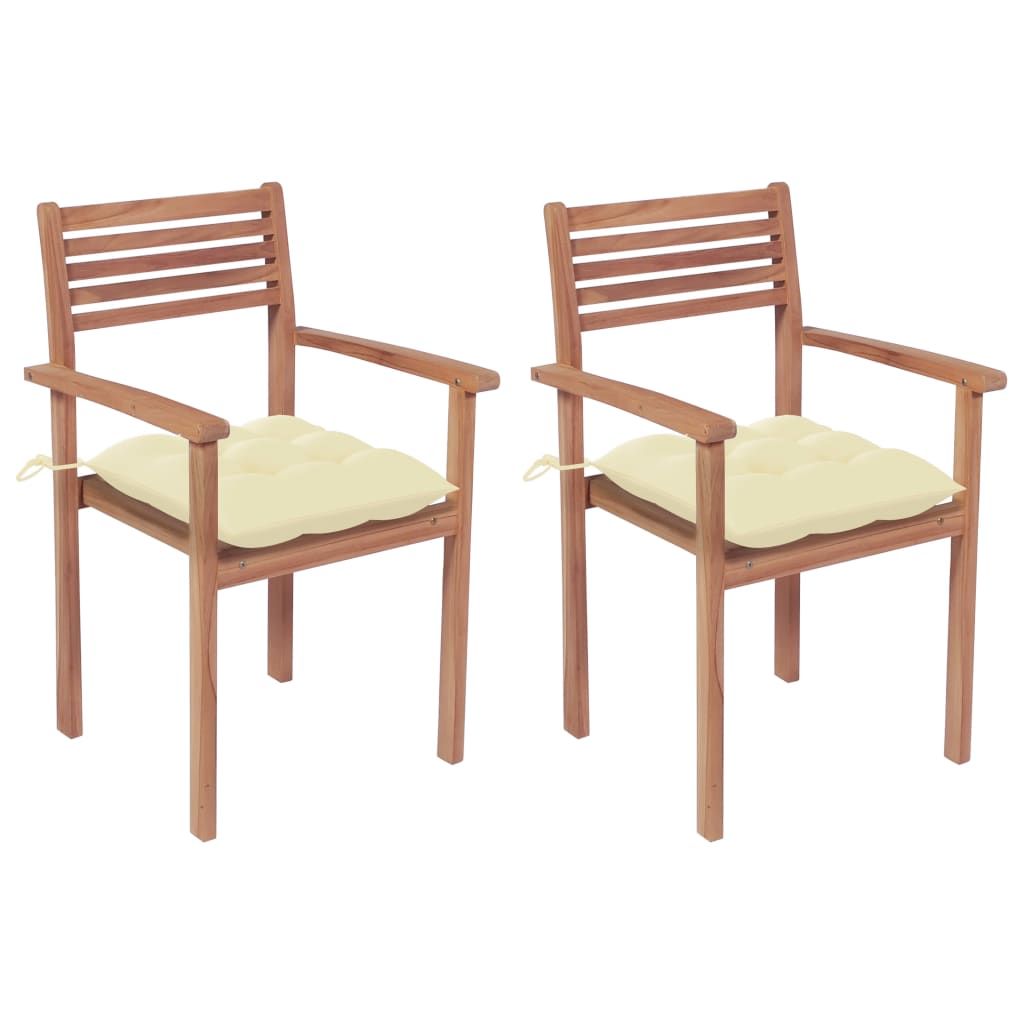 vidaXL Patio Chairs 2 pcs with Cream White Cushions Solid Teak Wood