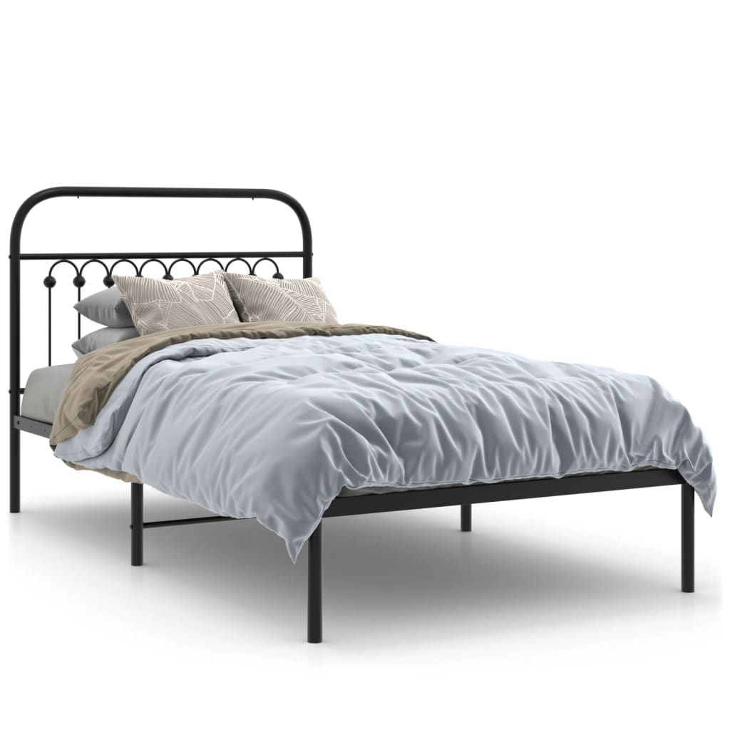 vidaXL Metal Bed Frame without Mattress with Headboard Black 39.4"x78.7"
