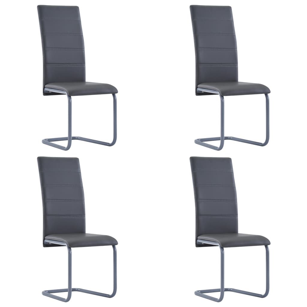 vidaXL Cantilever Dining Chairs 4 pcs Gray Faux Leather