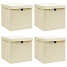 vidaXL Storage Boxes with Lid 4 pcs Cream 32x32x32 cm Fabric