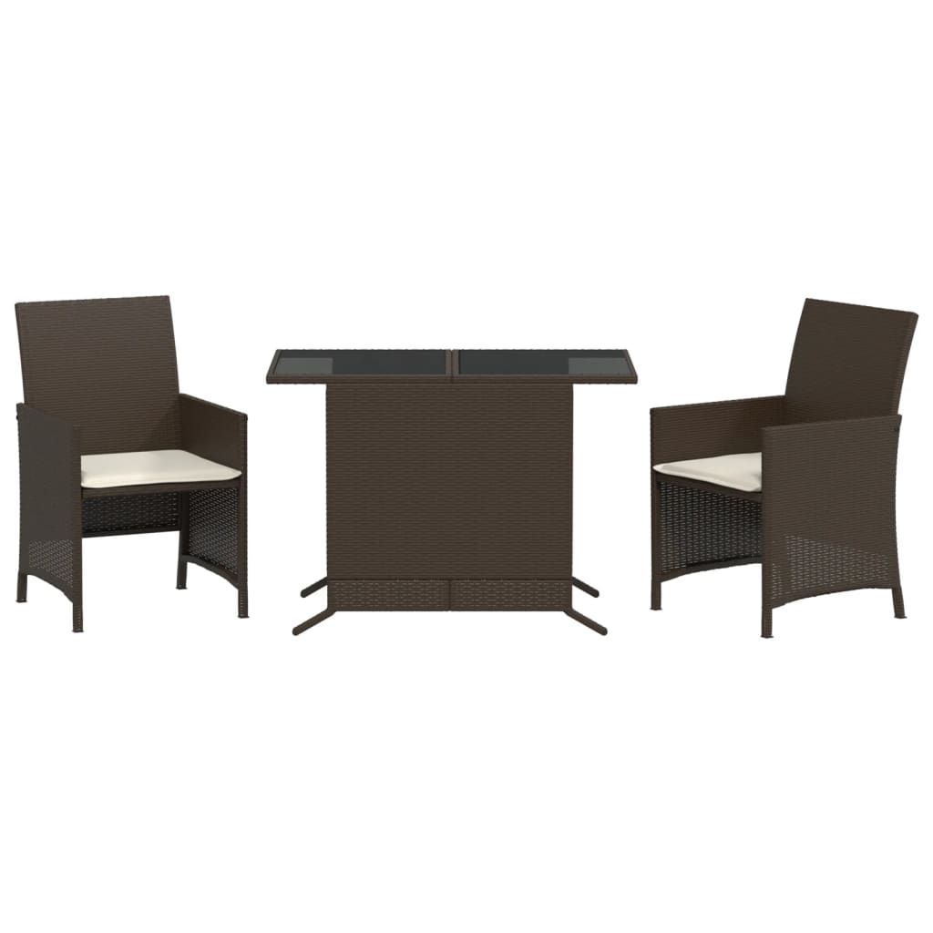 vidaXL 3 Piece Bistro Set with Cushions Brown Poly Rattan