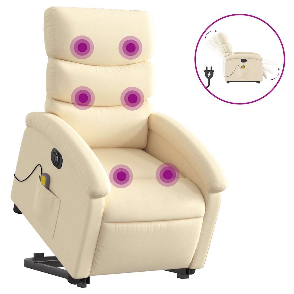 vidaXL Electric Stand up Massage Recliner Chair Cream Fabric