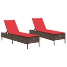 vidaXL Sun Loungers with Cushions 2 pcs Brown Poly Rattan