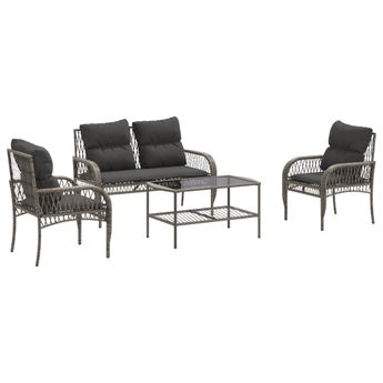 vidaXL 4 Piece Patio Sofa Set with Cushions Gray Poly Rattan