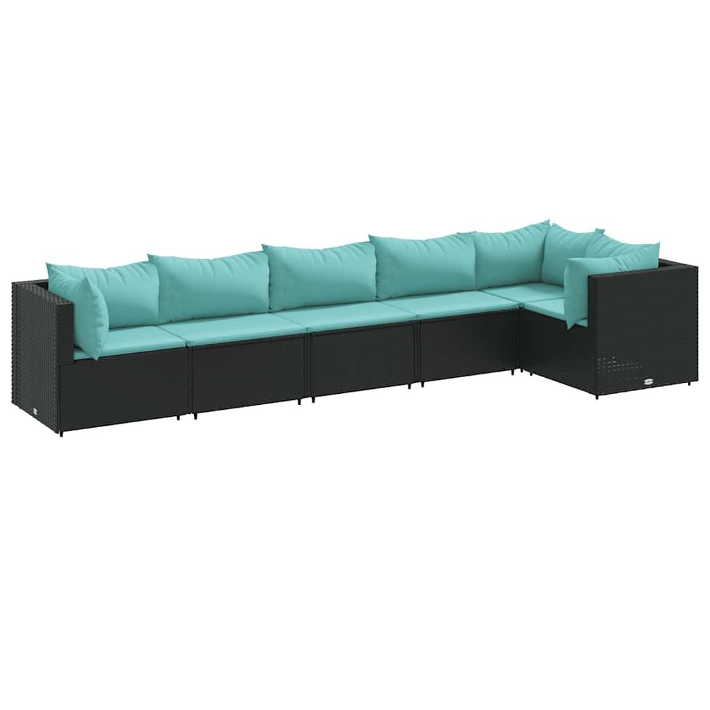 vidaXL 6 Piece Garden Lounge Set with Cushions Black Poly Rattan