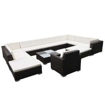 vidaXL 12 Piece Patio Lounge Set with Cushions Poly Rattan Black