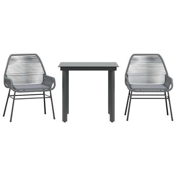 vidaXL 3 Piece Garden Dining Set with Cushions Grey Poly Rattan Glass