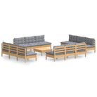 vidaXL 13 Piece Garden Lounge Set with Grey Cushions Pinewood