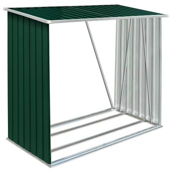 vidaXL Garden Log Storage Shed Galvanized Steel 64.2"x32.7"x60.6" Green