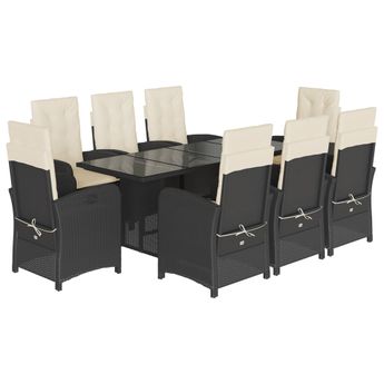 vidaXL 9 Piece Garden Dining Set with Cushions Black Poly Rattan