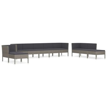 vidaXL 10 Piece Patio Lounge Set with Cushions Poly Rattan Gray