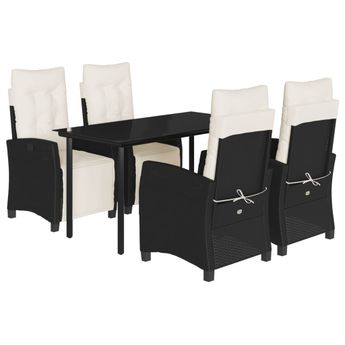 vidaXL 5 Piece Garden Dining Set with Cushions Black Poly Rattan