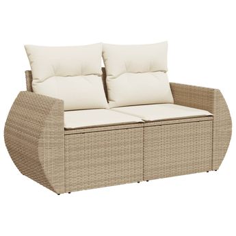 vidaXL Garden Sofa with Cushions 2-Seater Beige Poly Rattan