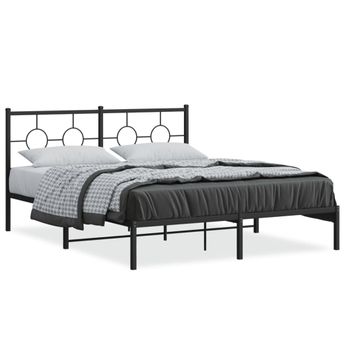 vidaXL Metal Bed Frame without Mattress with Headboard Black 59.1"x78.7"