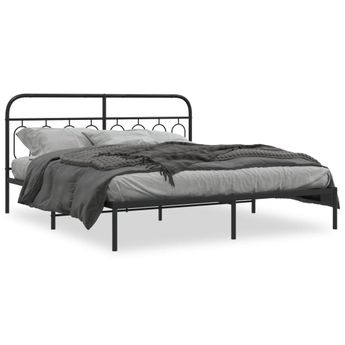 vidaXL Metal Bed Frame without Mattress with Headboard Black 76"x79.9"